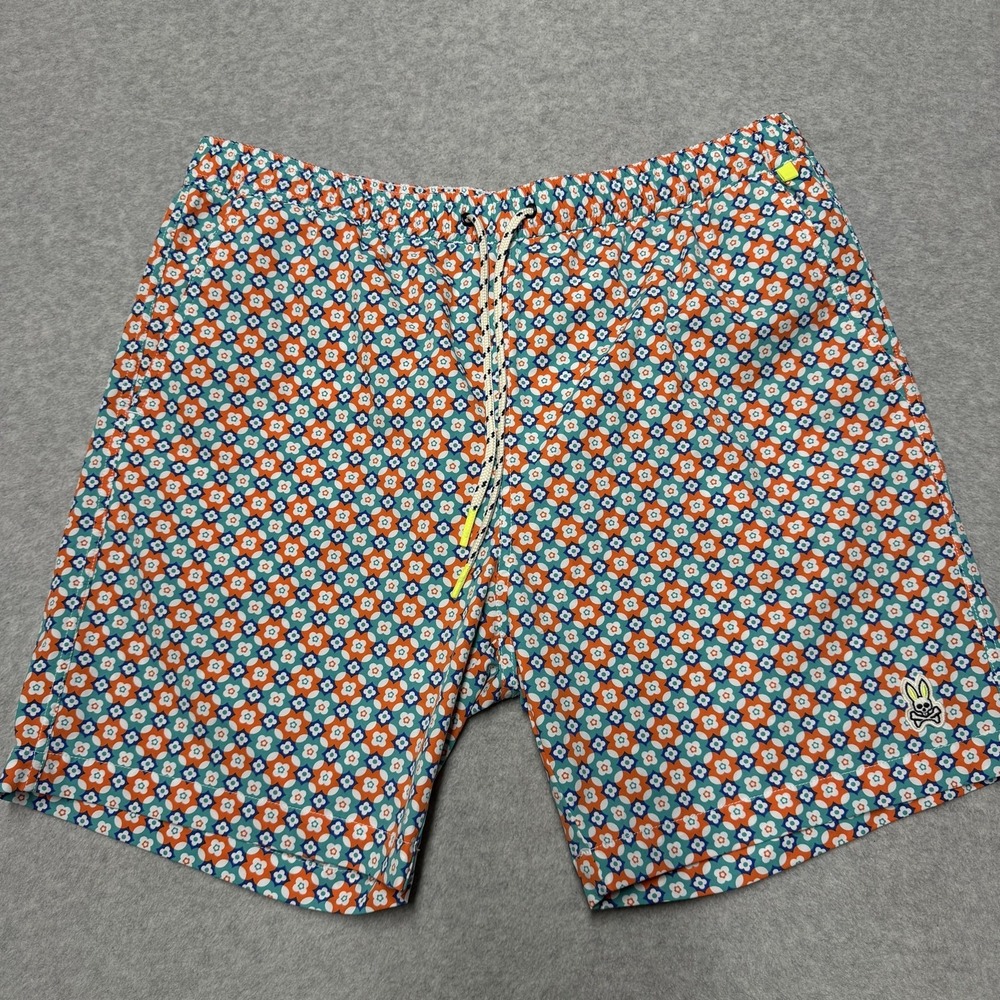 Psycho Bunny Swim Trunks Mens XL Multicolor Floral Lined Drawstring Quick Dry
